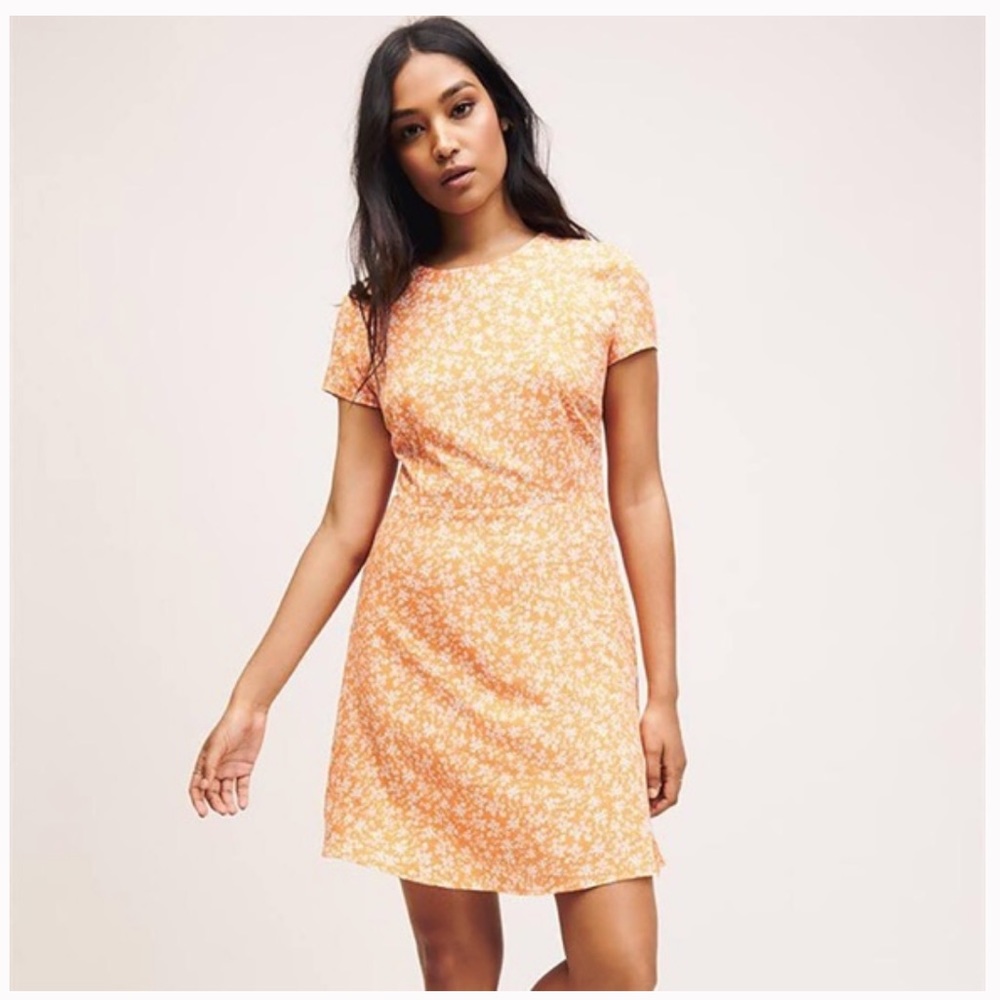 Orange Fit and Flare Floral Dress - Dynamite